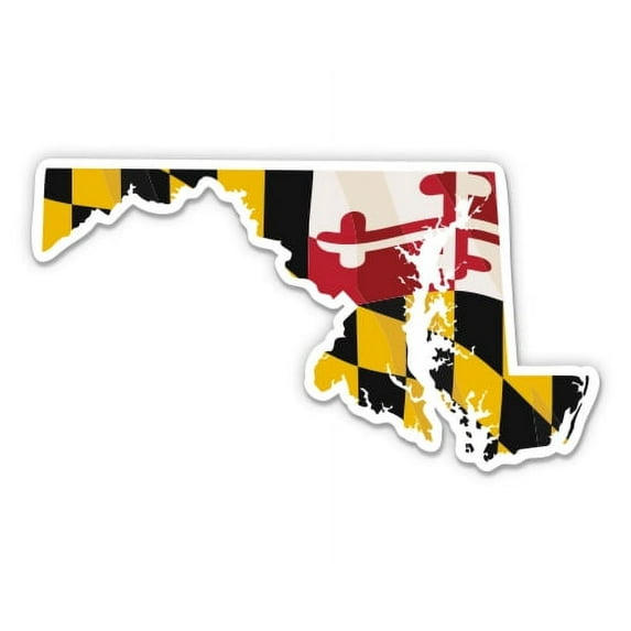 Maryland Flag State Shape Local Native - 3" Vinyl Sticker - For Car Laptop I-Pad Phone Helmet Hard Hat - Waterproof Decal
