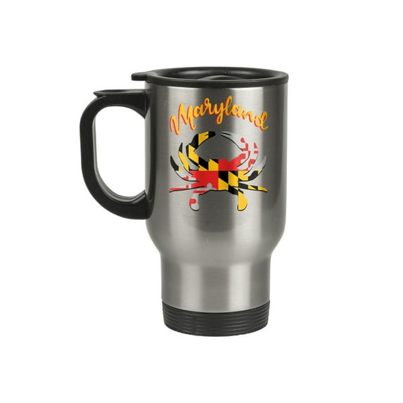Maryland Flag Travel Mug - Crab - East Coast Gifts -14 Oz Stainless Steel Coffee Cup