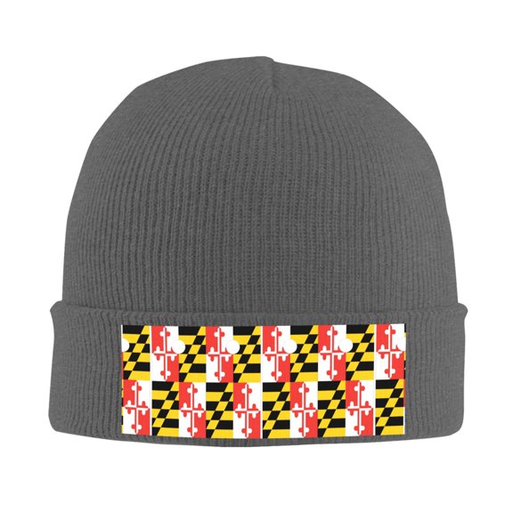 Maryland Flag Winter Beanie Hats for Men Women Warm Cozy Knitted Cuffed Skull Cap Deep Heather