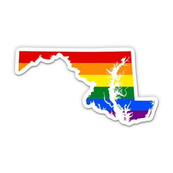 Maryland Gay Flag State Shape Rainbow Pride LGBT - 12" Vinyl Sticker Waterproof Decal