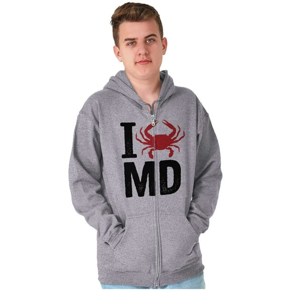 Maryland I Love MD Crabby State Pride Unisex Fleece Graphic Zip Up Hoodie Brisco Brands 5X