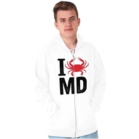 Maryland I Love MD Crabby State Pride Unisex Fleece Graphic Zip Up Hoodie Brisco Brands 2X
