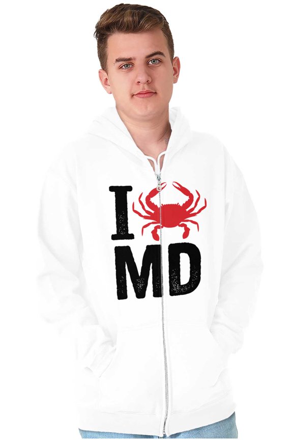 Maryland I Love MD Crabby State Pride Zip Up Hoodie Men's Women's Brisco Brands M
