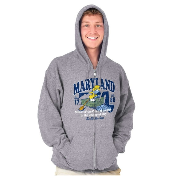 Maryland MD Fishing Chesapeake Smurfs Zip Up Hoodie Men's Women's Brisco Brands L