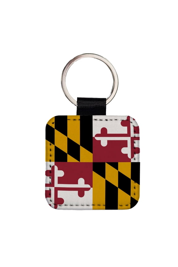 Maryland MD State Flag Faux Leather Square Keychain