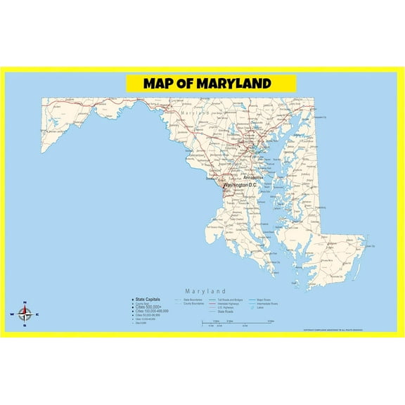 Maryland Map Poster - Laminated Wall Map - Style B - 24x36 - Ideal for Classrooms and Homes – Features Bright Colors and Vivid Imagery
