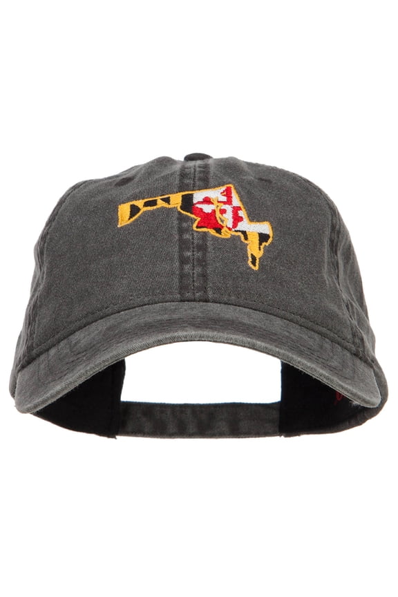 Maryland Map State Flag Embroidered Cap - Black OSFM
