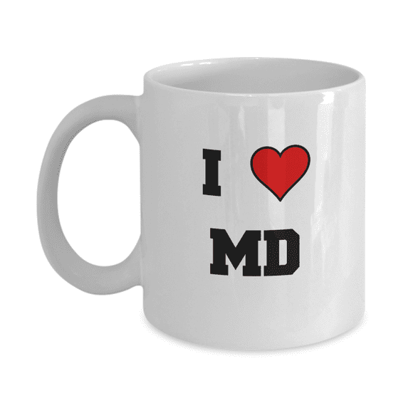 Maryland Mug, I Love Maryland MA Abbreviation USA States Ceramic Coffee Mug Tea Cup Gifts Mugs 11 oz