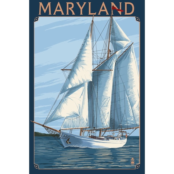 Art.com Maryland - Sailboat Scene Art Print by Lantern Press, 24" x 36"