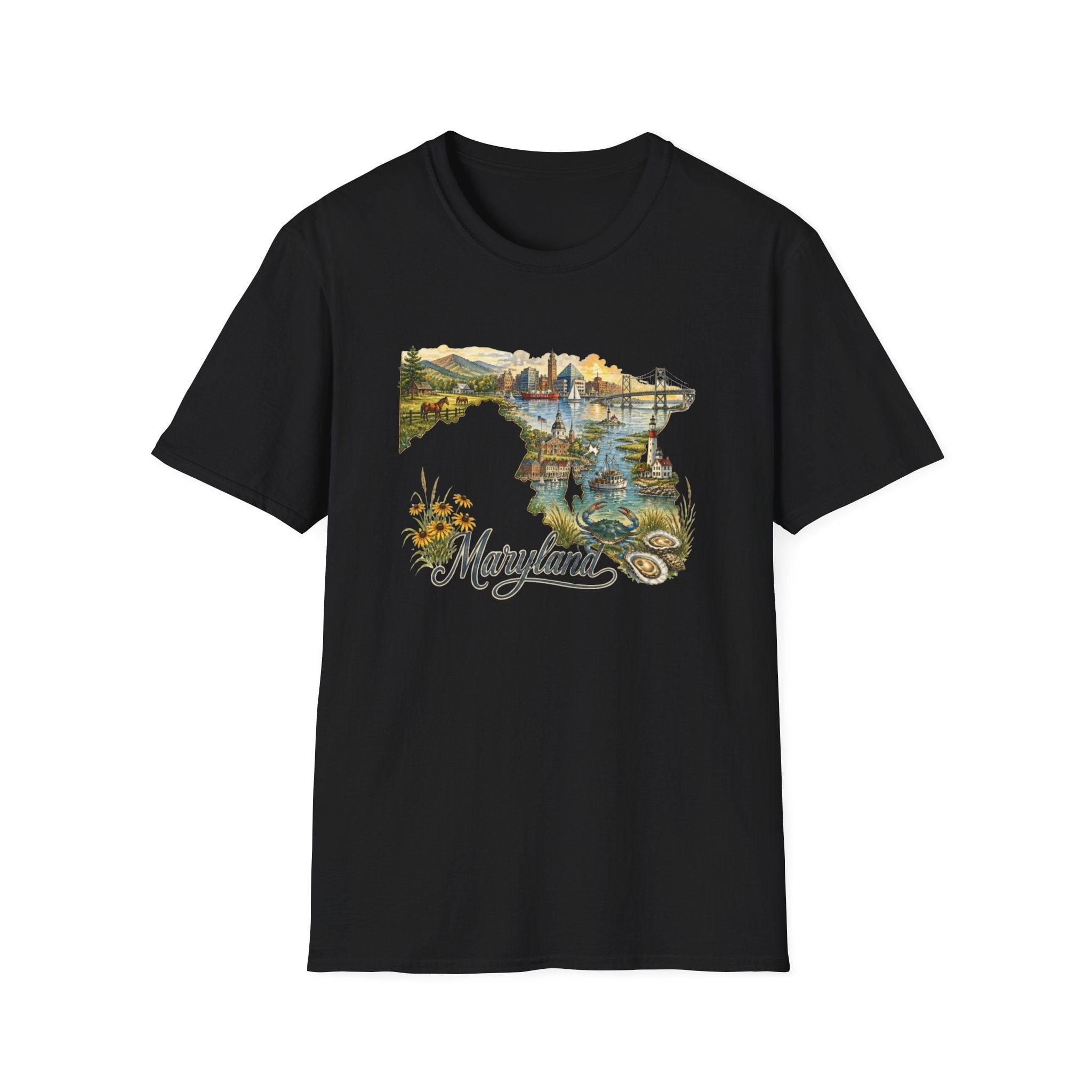 Cutton Map Maryland Scenic State Map T-Shirt — Vintage Travel Landscape Graphic ...