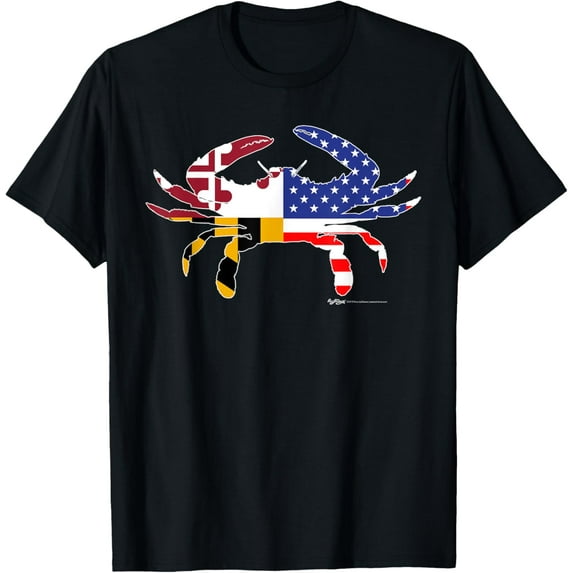 Maryland State American USA Flag Blue Crab T-Shirt
