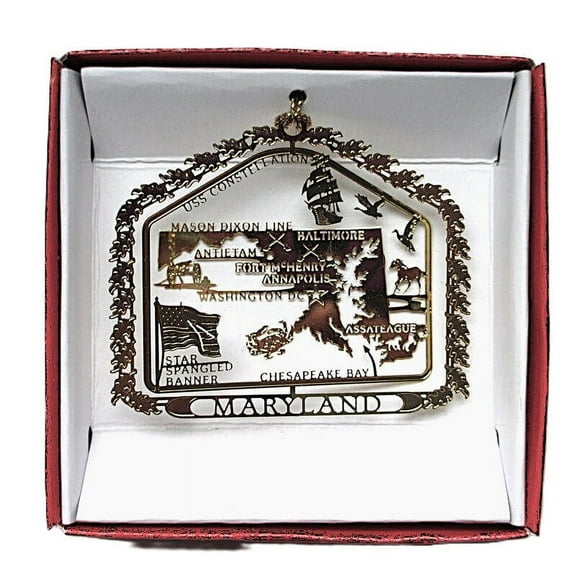 Nations Treasures Maryland State Brass Christmas Ornament