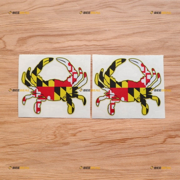 Maryland State Flag Crab Sticker Decal Vinyl - 2 Pack Reflective, 4 Inches - For Car Boat Laptop Cup Phone