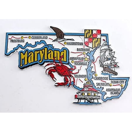 Maryland State Map and Landmarks Collage Fridge Souvenir Collectible Magnet FMC