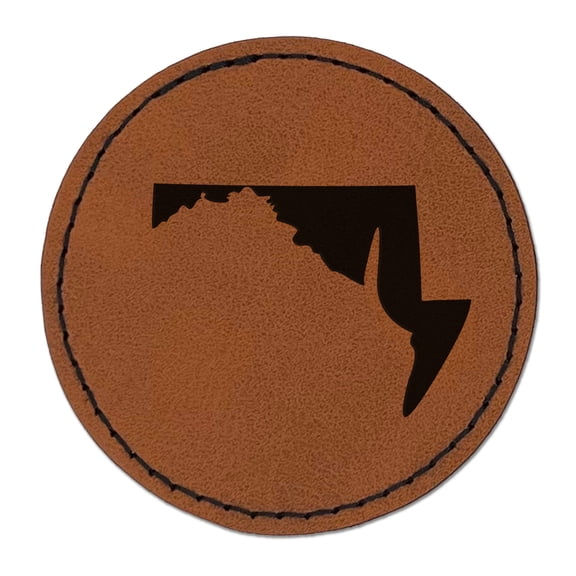 Maryland State Silhouette 2.5" Faux Leather Round Engraved Iron-On Patch - Brown