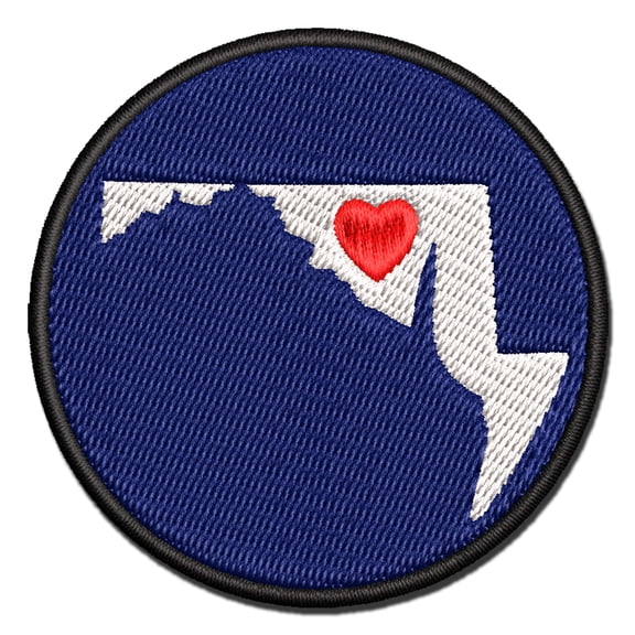 Maryland State with Heart Applique Multi-Color Embroidered Iron-On Patch - 2.0 Inch Mini