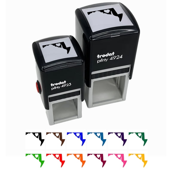 Maryland State with Heart Self-Inking Rubber Stamp Ink Stamper - Red Ink - Large 1-1/2 Inch