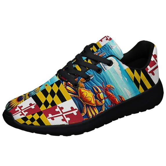 Maryland Stte Crab and Black eyed Susan Flower Shoes Sneakers for Women Men Black Size 4