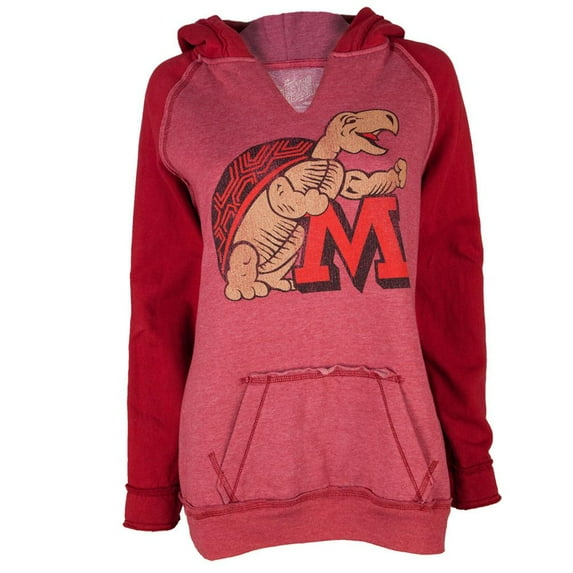 Maryland Terrapins - Large Distressed Mascot Juniors Relaxed Slit-Neck Hoodie - Large