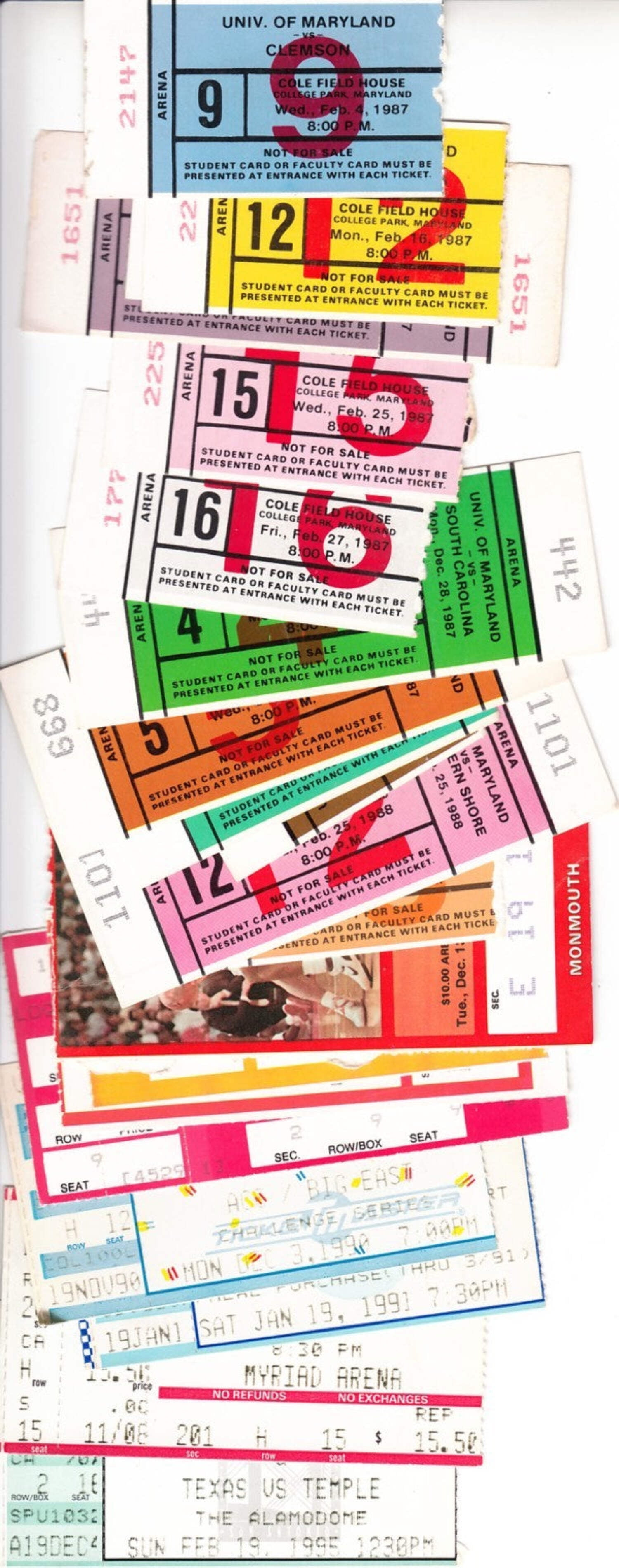 Maryland Terrapins basketball lot of 22 vintage 1980s and 1990s ticket