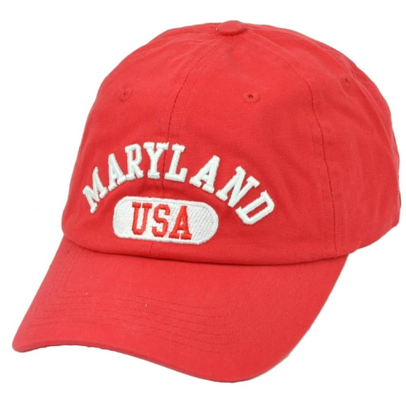 Maryland USA Red Relaxed Wash Hat Cap Old Line Free State Adjustable City MD