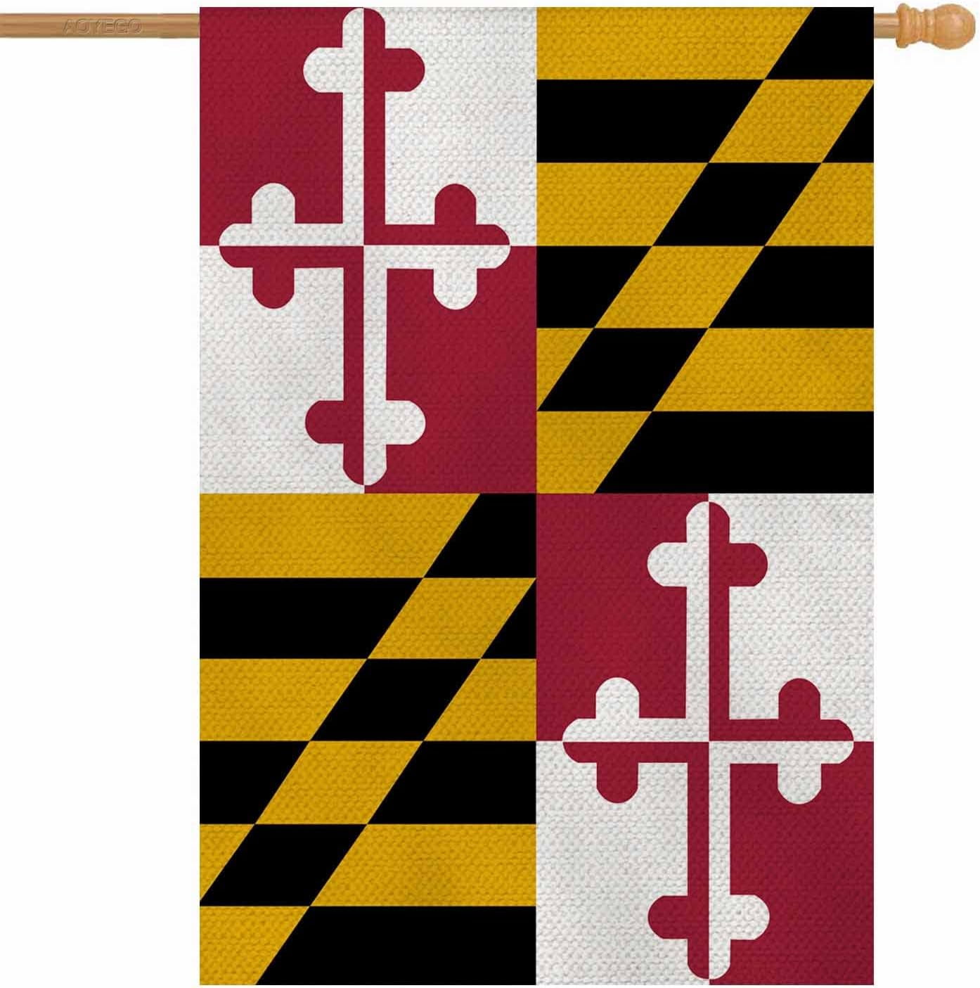 Maryland Us State Flag House Flag Vertical Double Sided Burlap Red Yellow Black Farmhouse Yard Outdoor Seasonal Flags Decoration 28 x 40 Inches