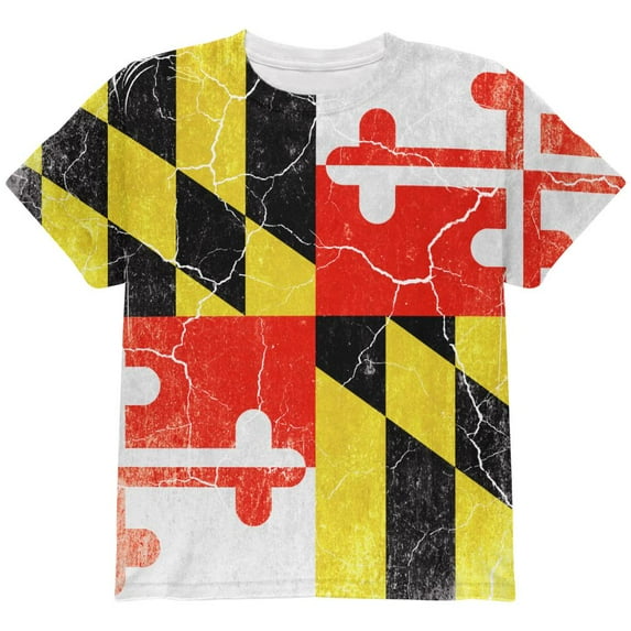 Maryland Vintage Distressed State Flag All Over Youth T Shirt Multi YSM
