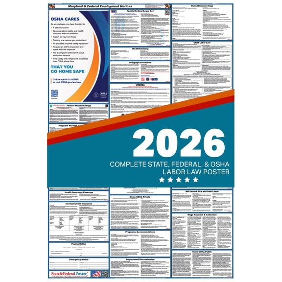 Maryland and Federal Labor Law Poster 2026 , All In One | English-Paper