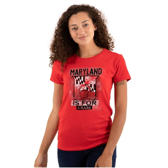Maryland is for Crab MD Flag Souvenir Womens Fitted Plus Size Graphic Tee Brisco Brands 3X
