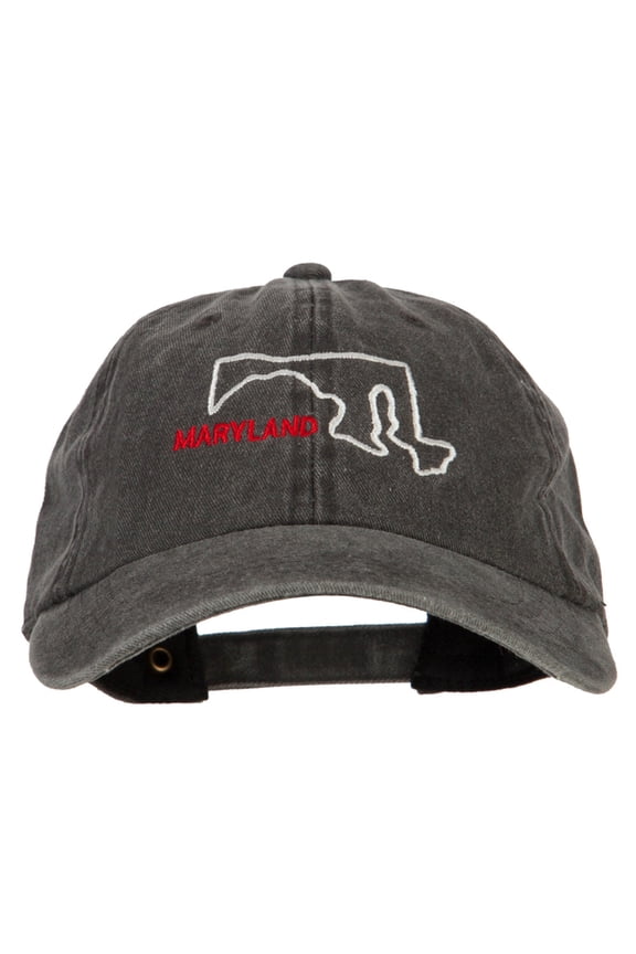 Maryland with Map Outline Embroidered Washed Cotton Twill Cap - Black OSFM