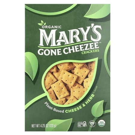 Mary’s Gone Cheezee Plant-Based Crackers, Cheddar & Herb Flavor, Vegan, Dairy Free, Toasty and Tangy Organic Snack