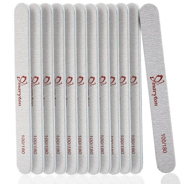 Maryton 12 Pcs Professional Double Sided Nail Files,100/180 Grits Acrylic Nails Poly Gel Nail,Nails Salon Home Manicure Kit Accessories(Zebra)
