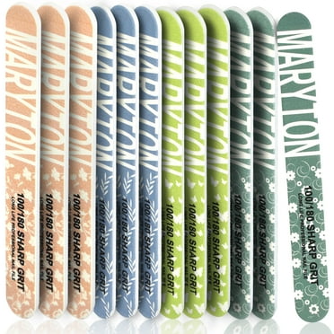 Maryton 12Pcs Professional Double Sided Nail Files,100/180 Grits Acrylic Nails Poly Gel Nail,Nails Salon Home Manicure Kit Accessories(Assorted Colors)