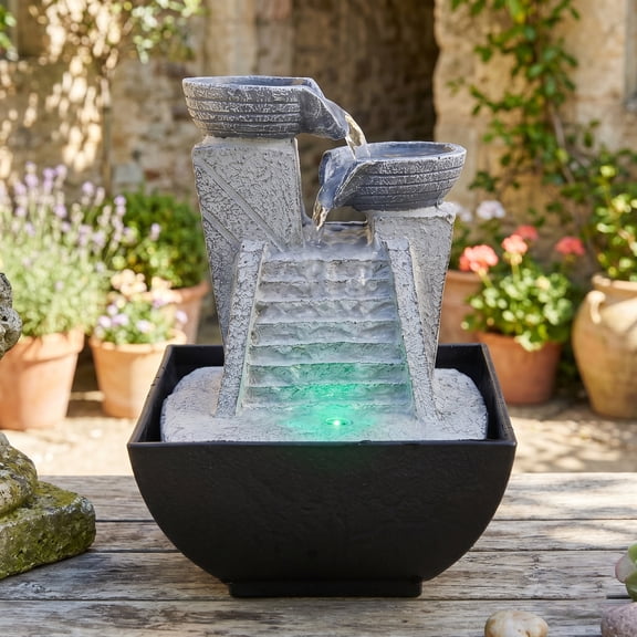 Marytumm Zen Tabletop Water Fountain with Blue LED Light, Mini USB Desktop Waterfall Feature for Office, Bedroom & Home Decor