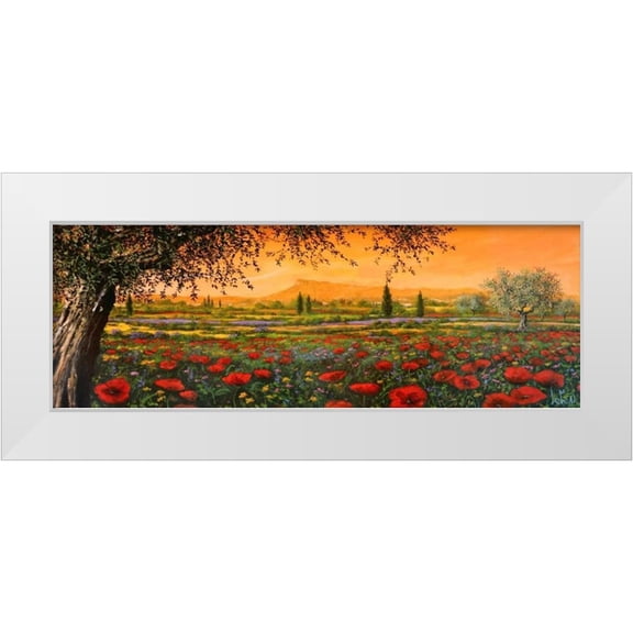 Marzari, Tebo 14x7 White Modern Wood Framed Museum Art Print Titled - Pianura in fiore