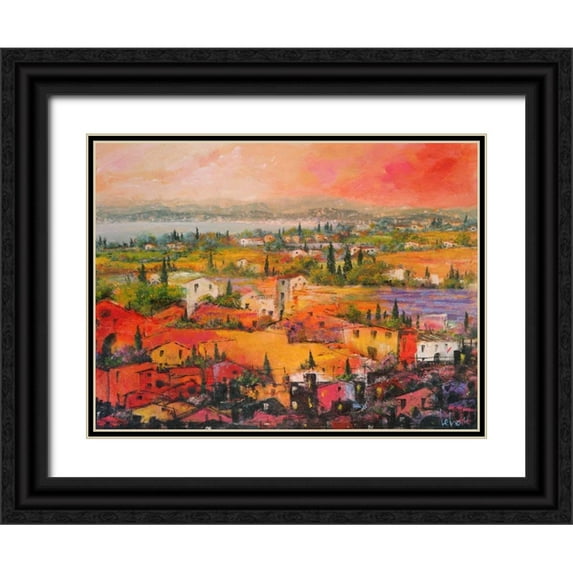 Marzari, Tebo 24x19 Black Ornate Wood Framed with Double Matting Museum Art Print Titled - Villaggio delle praterie