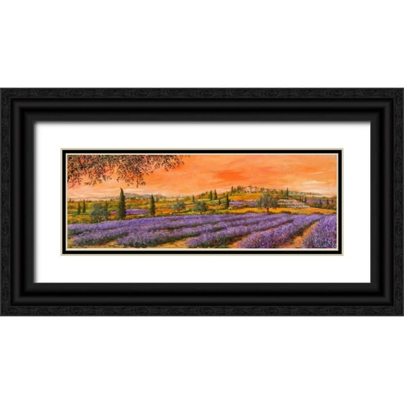 Marzari, Tebo 32x14 Black Ornate Wood Framed with Double Matting Museum Art Print Titled - Filari di lavanda