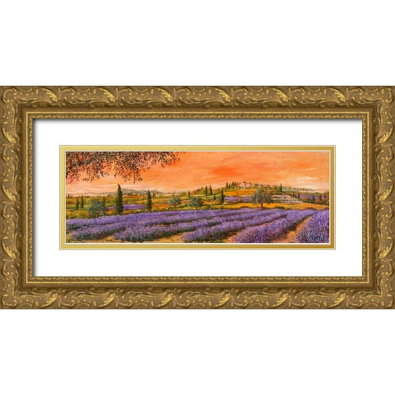 Marzari, Tebo 32x14 Gold Ornate Wood Framed with Double Matting Museum Art Print Titled - Filari di lavanda