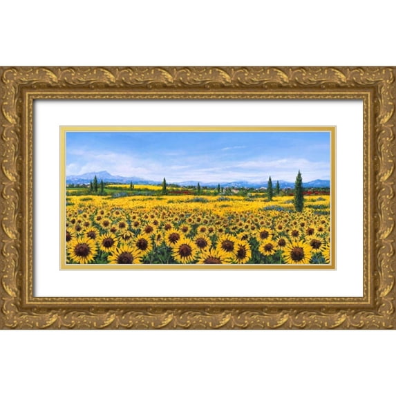 Marzari, Tebo 32x18 Gold Ornate Wood Framed with Double Matting Museum Art Print Titled - Girasoli