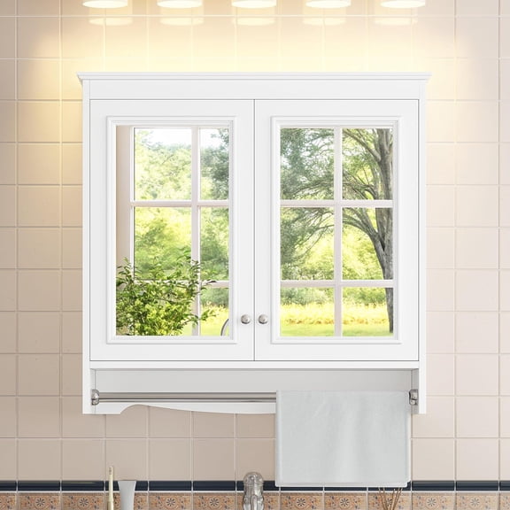 Marzzi 30"x28" Bathroom Medicine Cabinet with Mirrors & Towel Bar, Wall Mounted Bathroom Storage Organizer with 2 Mirror Doors & Adjustable Shelves for Small Bath, Powder Room, Painted Finish