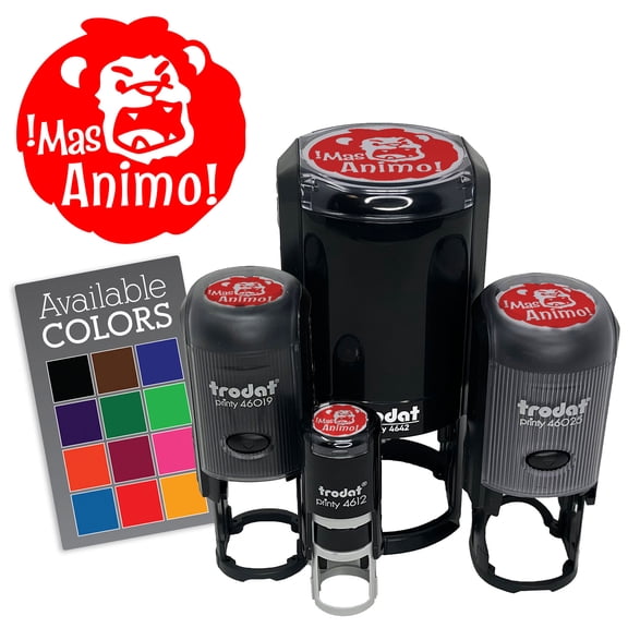 Mas Animo Lion Spanish Encouragement Teacher Stamp Self-Inking Rubber Stamp for Stamping Ink Stamper Crafting Planners - 1 Inch Medium - Blue Ink