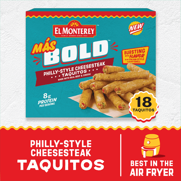 El Monterey Mas Bold Philly-Style Cheesesteak Taquitos 20.7 oz, 18 Count (Frozen)