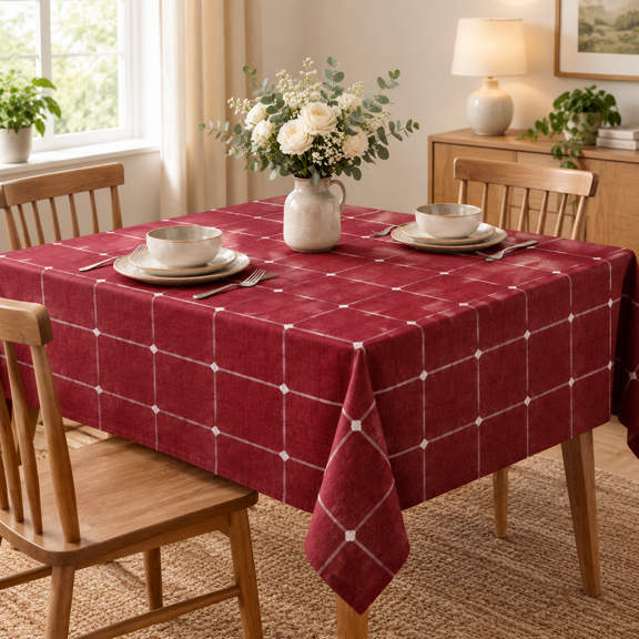 Mas Plaid Tablecloth Red 52*70 Inch Rectangle