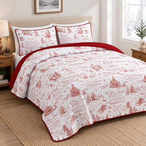 Mas Quilts Queen Size Xmas Tree Snowman Deer Pattern
