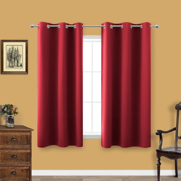 Mas Red Curta42 X 54 Inch Long 2 Panels For Bedroom Kitchen Small Window Set Grommet Light Blocking Thermalulated Short Blackout Room Bathroom