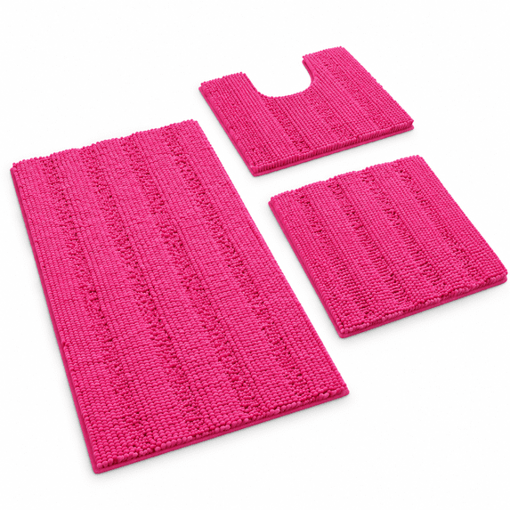 Pink Place Setting Mas Striped Hot Pink Bathroom Rug Set 3 Pieces Ultra Soft Non Slip ...