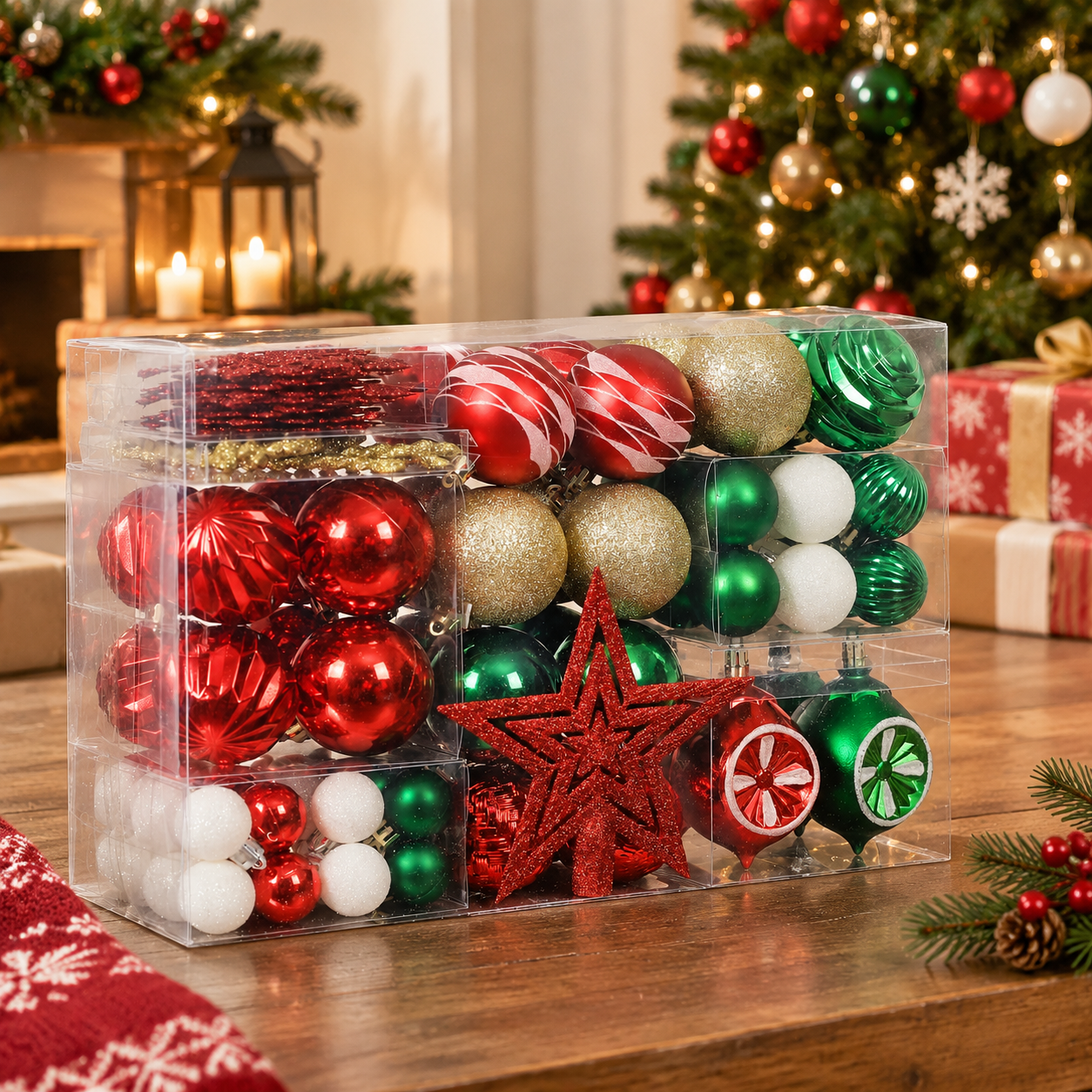Mas Tree Decorations 99red Green And Ornaments Setorted Ball Bulk ...
