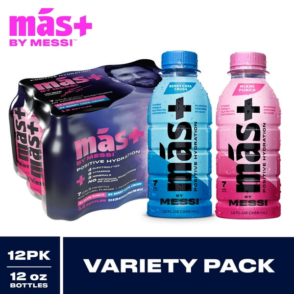 Más+ by Messi Hydration Sports Drink Variety, 12 Pack, 12 fl oz Bottles
