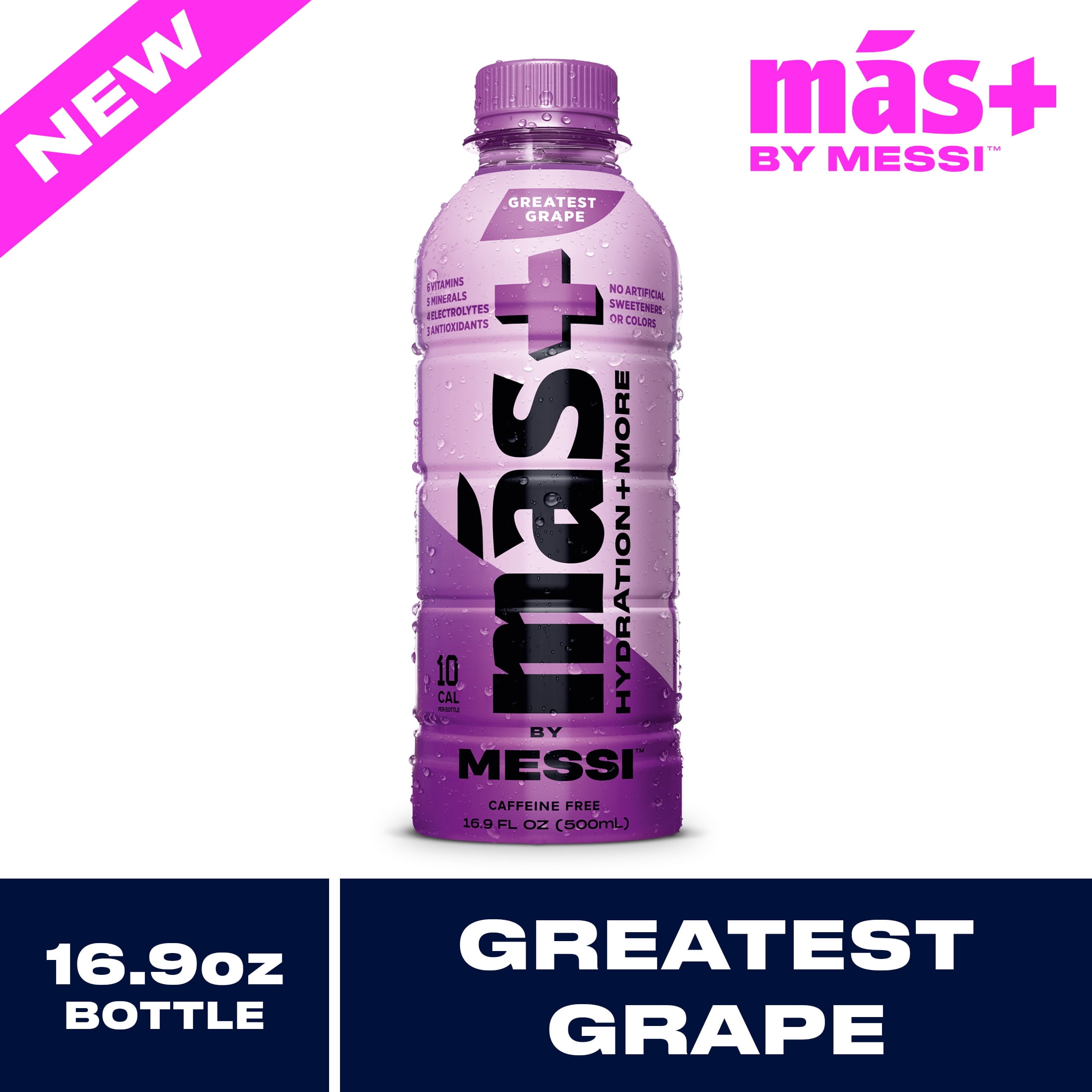 Más+ by Messi Hydration Sports Drink Greatest Grape, 16.9 fl oz Bottle