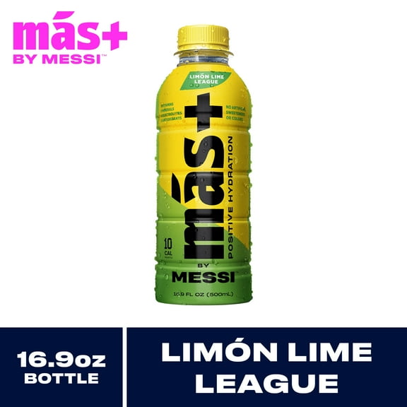 Mas+ by Messi Hydration Sports Drink Limon Lime League, 16.9 fl oz Bottle